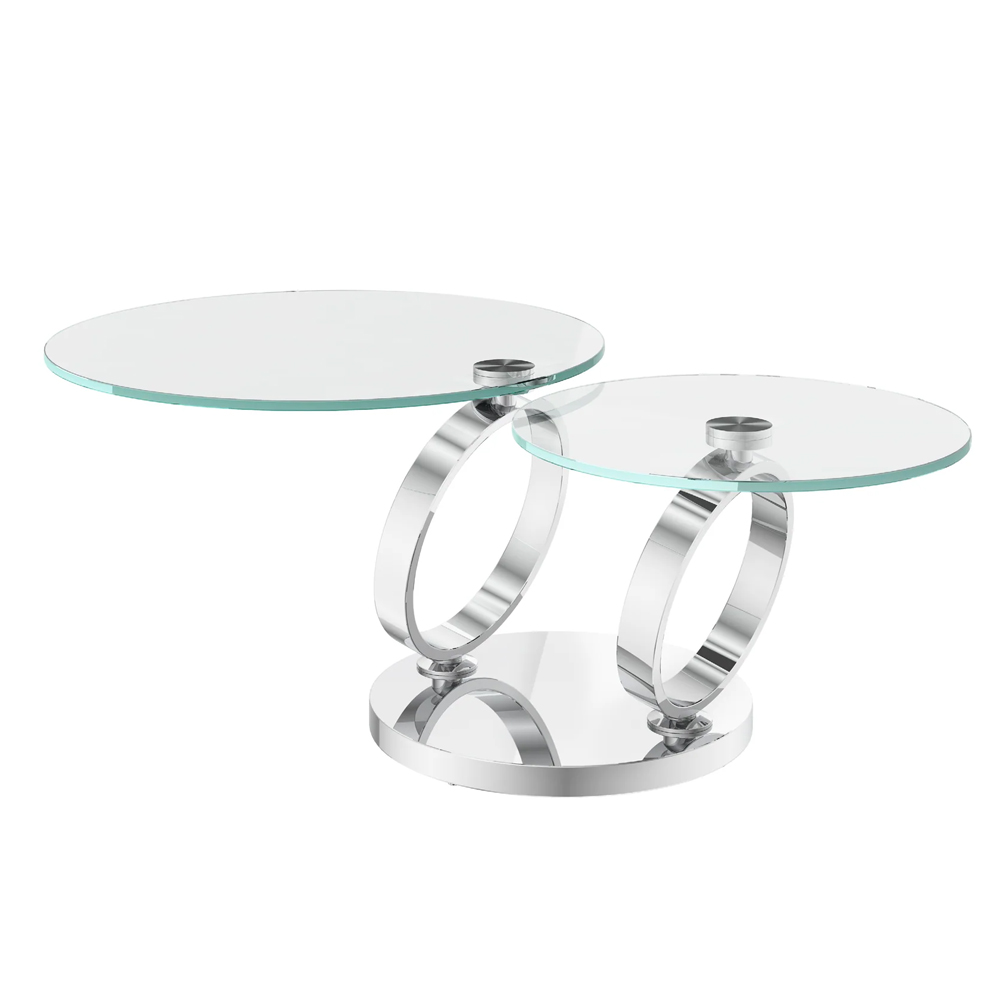 Donatella Magic Ring Swivel Clear Glass Coffee Table With Steel Base