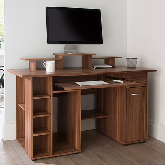 Product photograph of Drake Computer Work Station In Walnut Effect from Furniture in Fashion