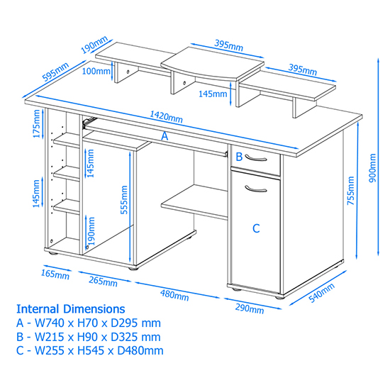 Drake Wooden Laptop Desk With 1 Drawer In White