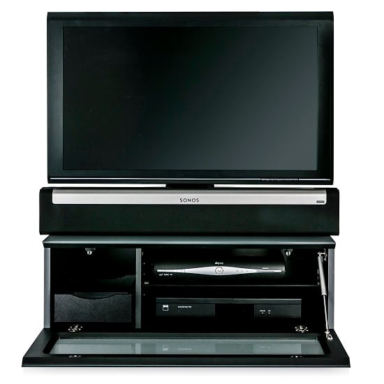Elements Small Glass TV Stand With 1 Glass Door In Grey_6
