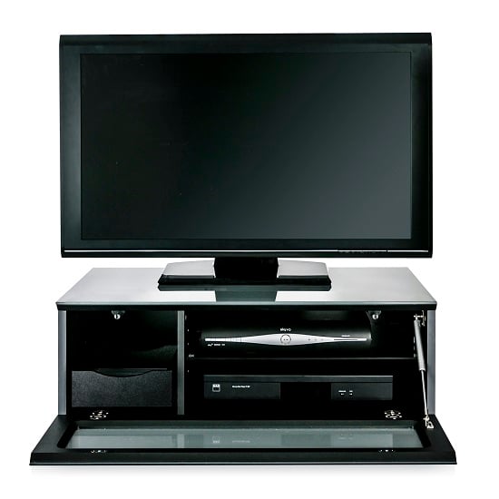 Elements Small Glass TV Stand With 1 Glass Door In Grey_7
