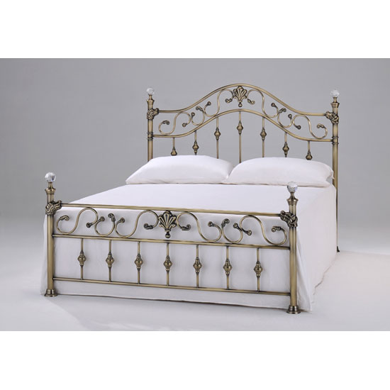 Elizabeth Brass Finish Metal Double Bed With Crystal Finials