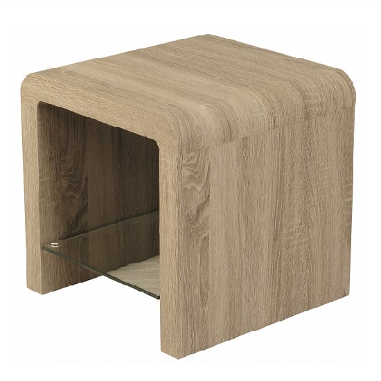 Read more about Cannock end table square in havana oak with glass shelf