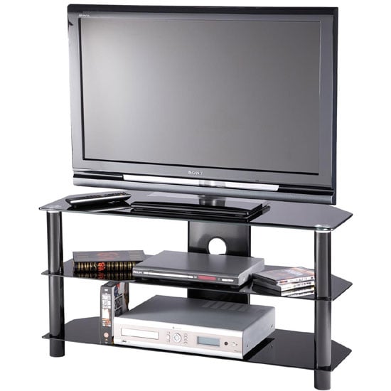 Essential Glass TV Stand In Black With 2 Shelf