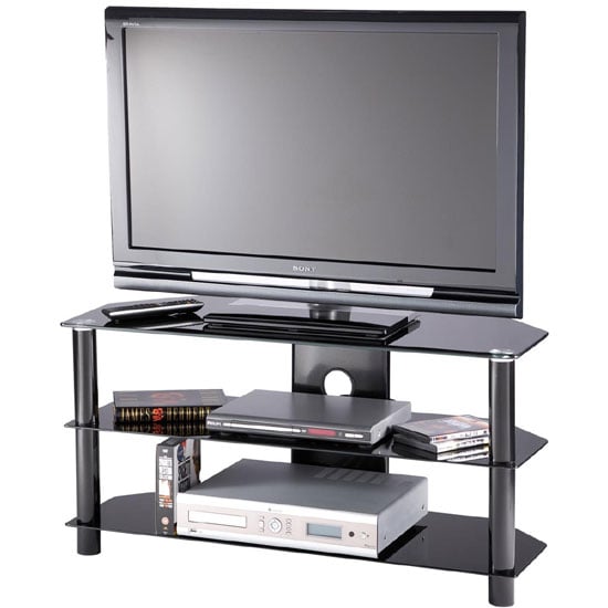 Photo of Essential glass tv stand in black with 2 shelf