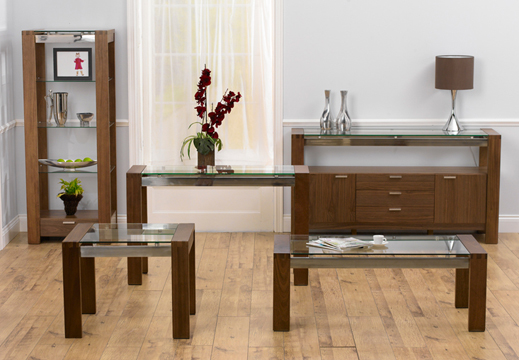 Walnut and glass console table discount