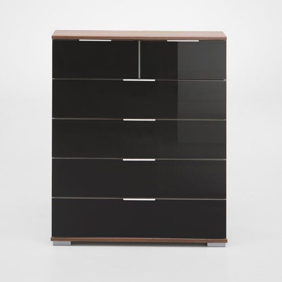 Product photograph of Emission 4 2 Drawers Chest In Walnut And Black Glass Fronts from Furniture in Fashion