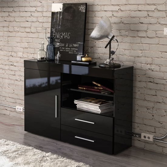 Read more about Edgeware high gloss sideboard in black with 1 door 2 drawers