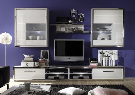 Ego Living Room Set 2 In White With High Gloss Fronts With LED