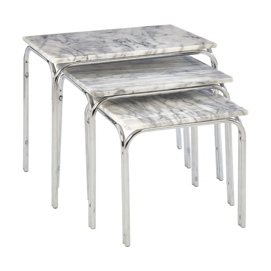 View Electra marble effect nest of 3 tables in white and chrome