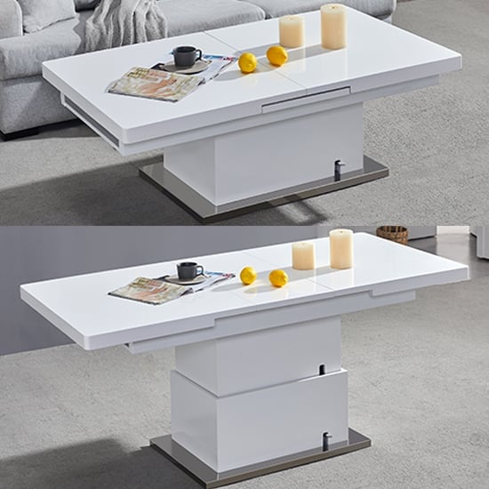 Dining Table In White Gloss, Coffee Table Converts To Dining