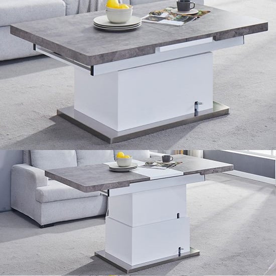 Elgin Extending White Gloss Coffee To Dining Table In Concrete