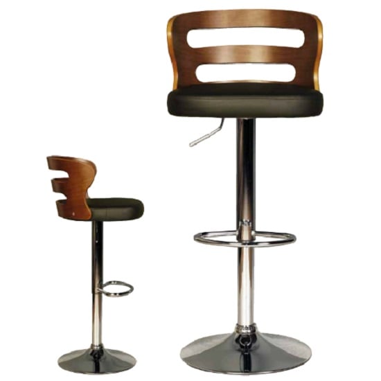 Dupont Bar Stool In Black PU And Walnut With Chrome Plated Base_2