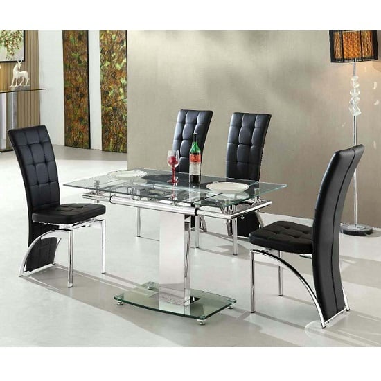 Read more about Enke extending glass dining table with 4 ravenna black chairs