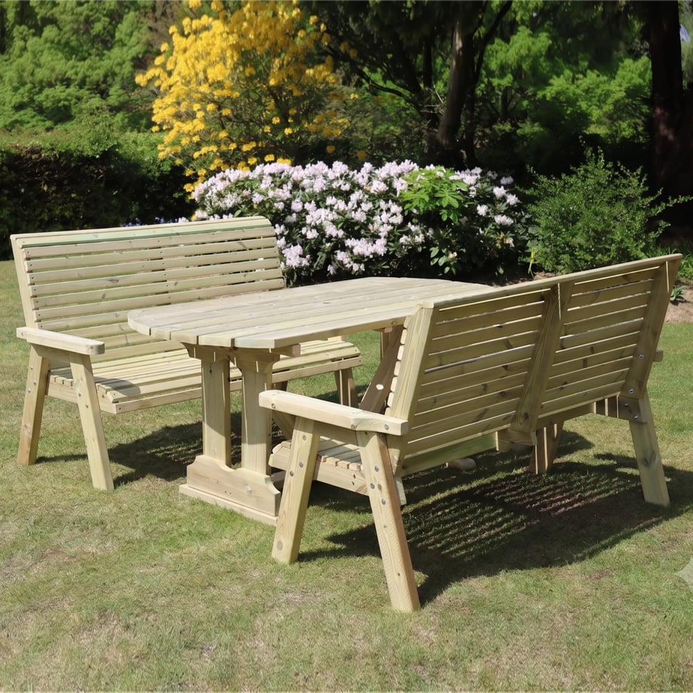 Erog Large Wooden Garden Dining Table With 2 Benches In Natural