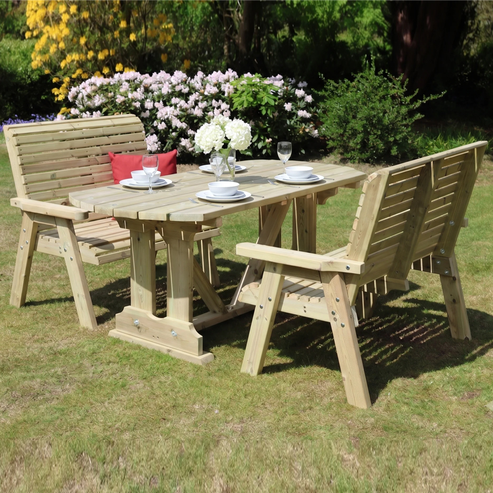 Erog Small Wooden Garden Dining Table With 2 Benches In Natural