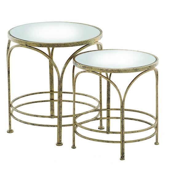 Read more about Nathan mirrored top 2 nesting tables round in metal frame