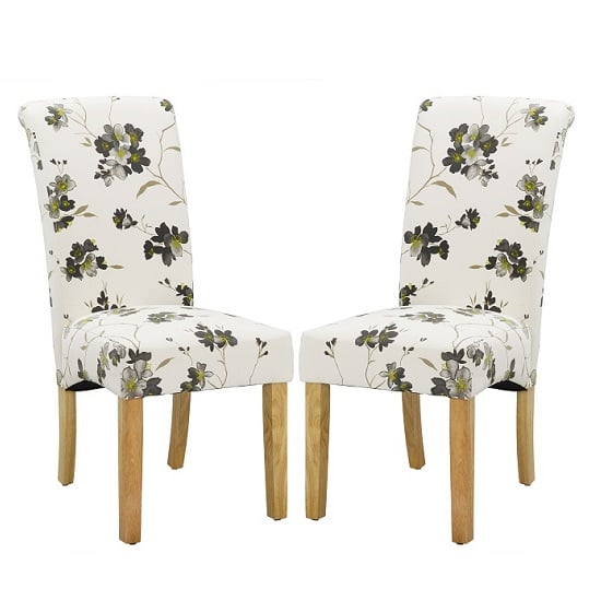 Freda Dining Chair In Floral Fabric with oak legs FREYA ANGLE SHOT LPD - Freda Dining Chair In Floral Fabric with oak legs