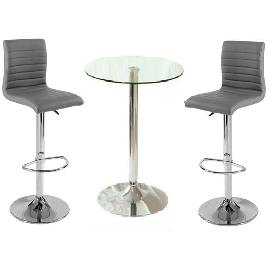 Read more about Gino clear glass bar table with 2 ripple grey stools