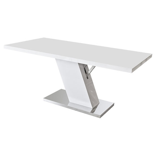 Read more about Colton modern dining table in white high gloss with chrome base