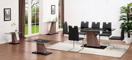 Fabrize Dining Table In Glass Top With 6 Dining Chairs