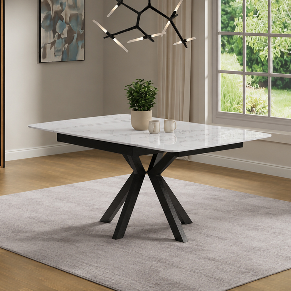 Farsen Ceramic Extending Dining Table in Calacatta Gloss