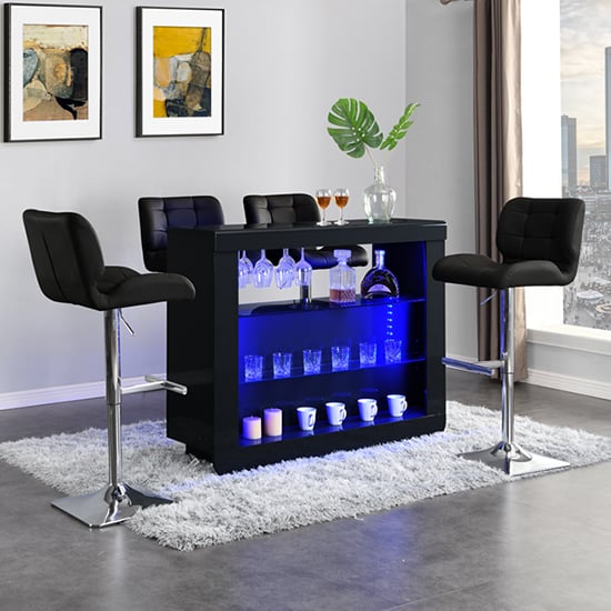 Fiesta High Gloss Bar Table Unit In Black With LED Lighting_3