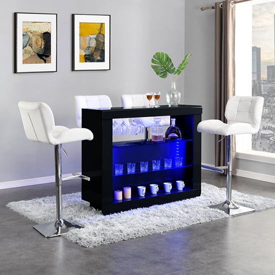 Fiesta High Gloss Bar Table Unit In Black With LED Lighting_4