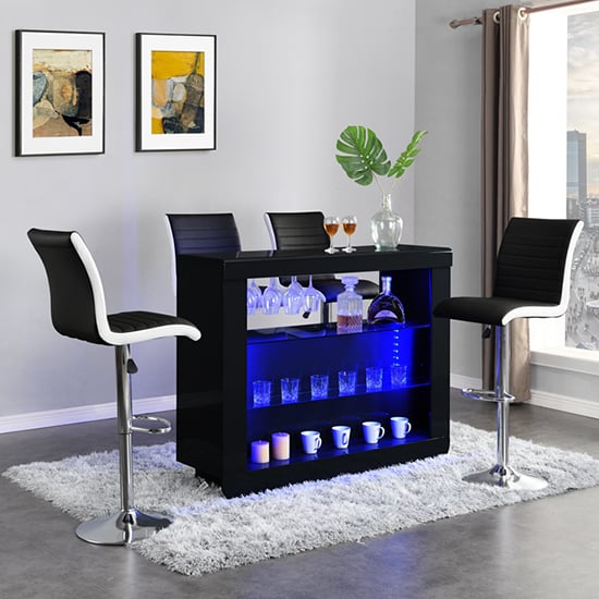 Fiesta High Gloss Bar Table Unit In Black With LED Lighting_5