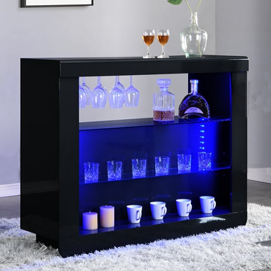 Product photograph of Fiesta High Gloss Bar Table Unit In Black With Led Lighting from Furniture in Fashion