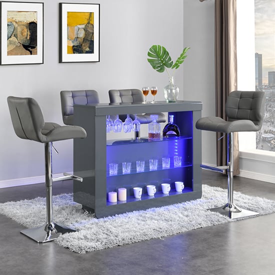 Fiesta High Gloss Bar Table Unit In Grey With LED Lighting_9