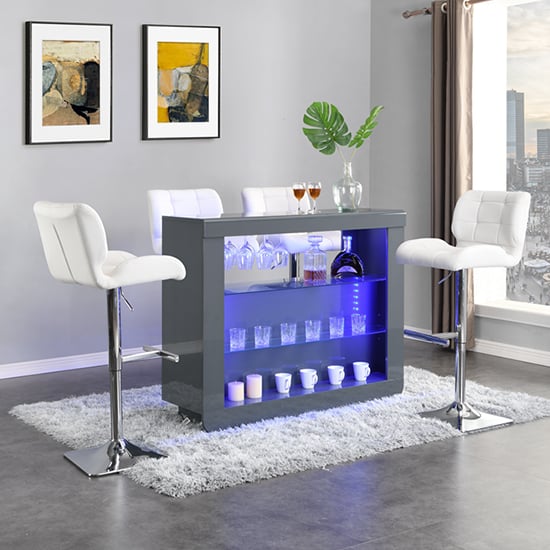 Fiesta High Gloss Bar Table Unit In Grey With LED Lighting_10