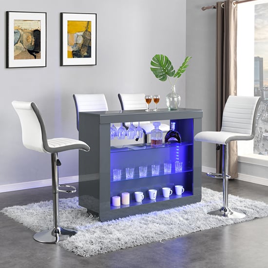 Fiesta High Gloss Bar Table Unit In Grey With LED Lighting_11