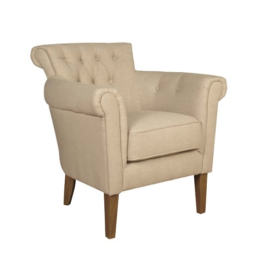 Finley Armchair In Beige Fabric With Wooden Legs 27038