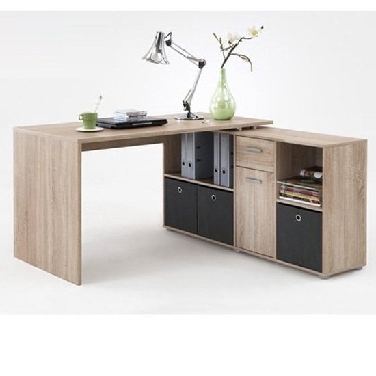 View Flexi wooden corner computer desk in canadian oak