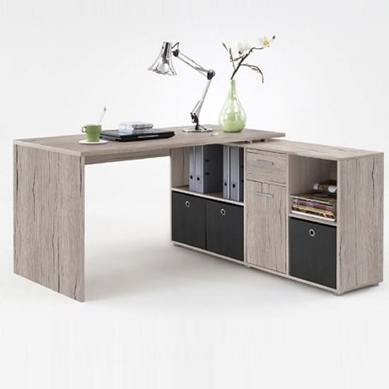 Flexi Wooden Corner Computer Desk In Sand Oak_1
