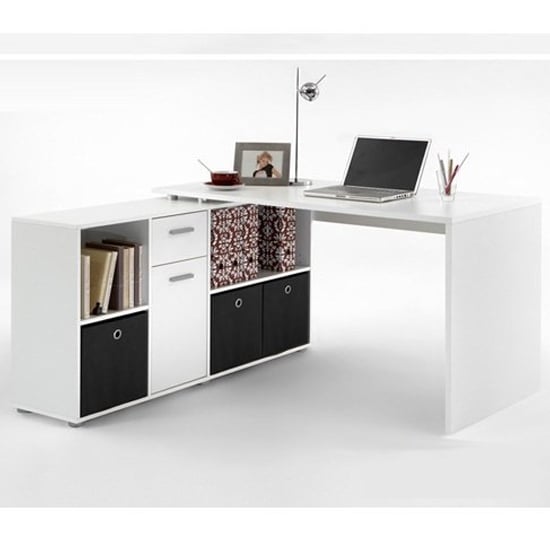 View Flexi wooden corner computer desk in white