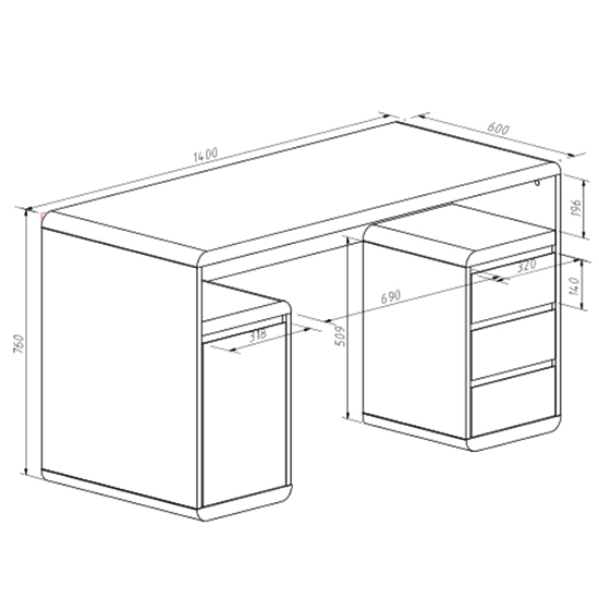 Florentine Gloss Computer Desk With 1 Door 3 Drawers In White_2