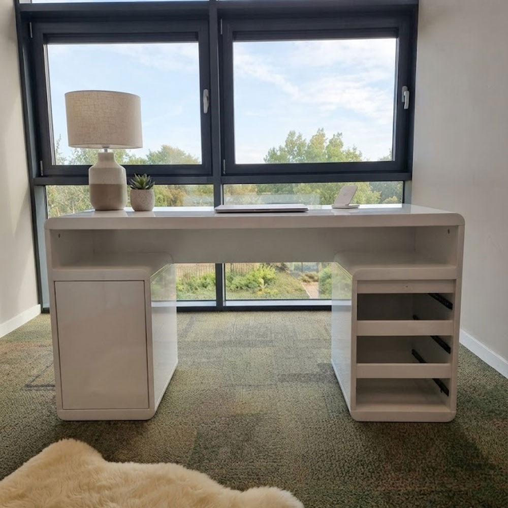 Florentine Gloss Computer Desk With 1 Door 3 Drawers In White