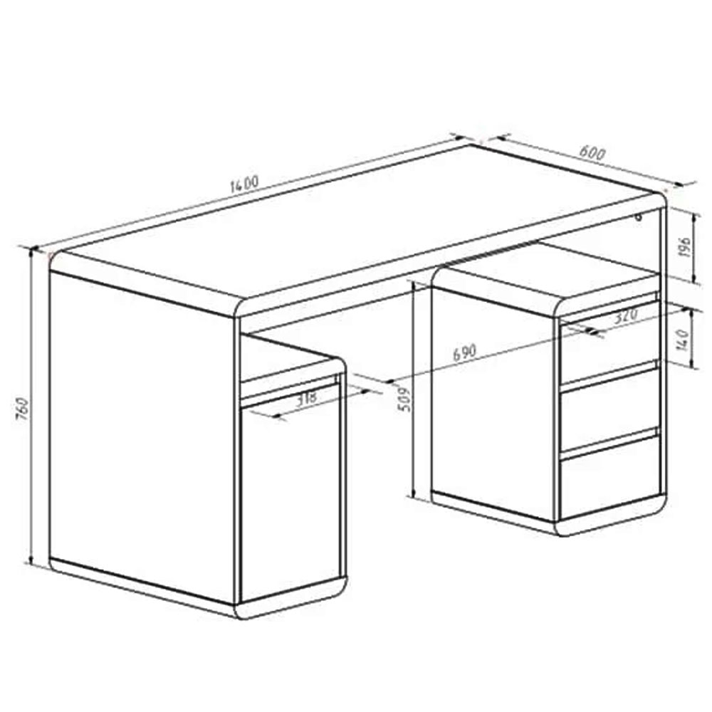 Florentine Gloss Computer Desk With 1 Door 3 Drawers In White