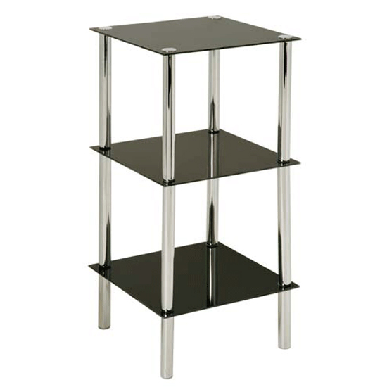 Read more about Fochabers 3 tier black glass display stand with chrome frame