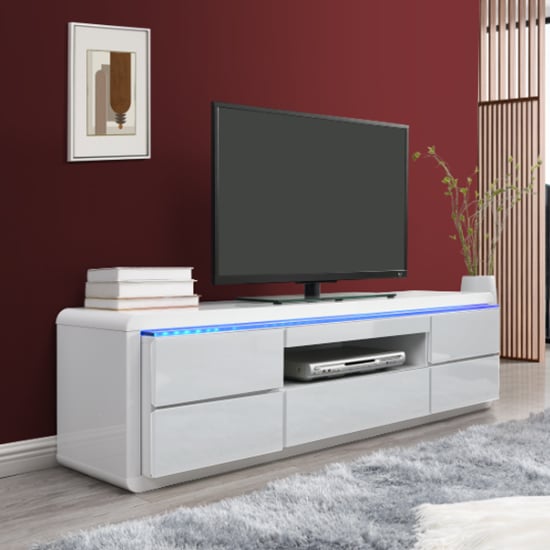 Frame Small White High Gloss TV Stand With LED Light | Furniture in Fashion
