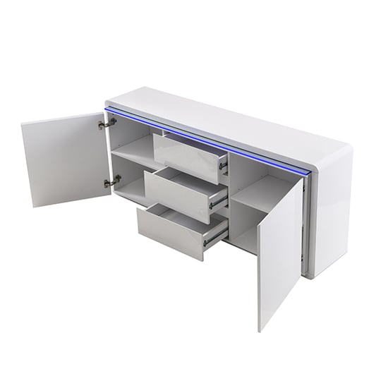 Frame Large High Gloss Sideboard In White With LED Lighting_8