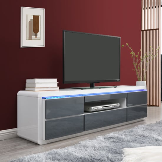 Frame Large High Gloss TV Stand In White And Grey With LED_1