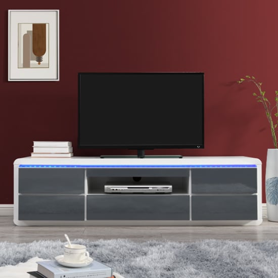 Frame LCD TV Stand In White Grey High Gloss With LED Light_2