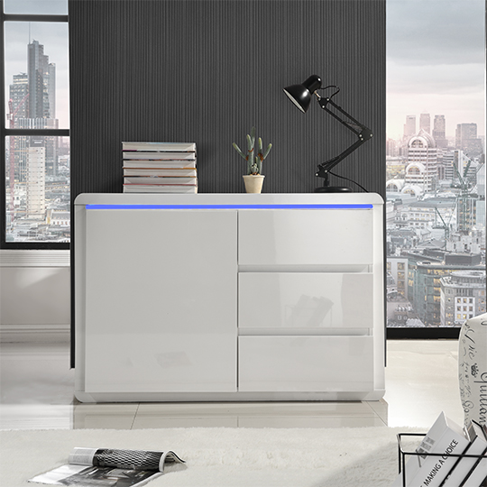 Frame Small High Gloss Sideboard In White With LED Lighting_2