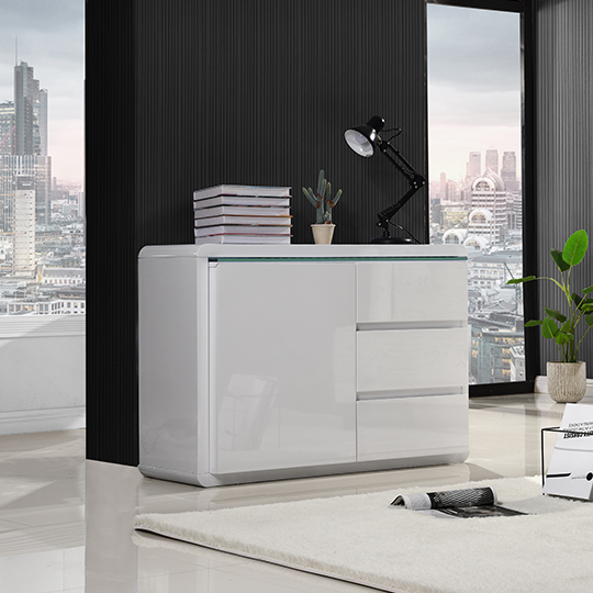 Frame Small High Gloss Sideboard In White With LED Lighting_3