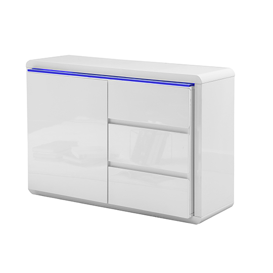 Frame Small High Gloss Sideboard In White With LED Lighting_4