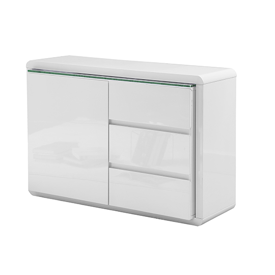 Frame Small High Gloss Sideboard In White With LED Lighting_5