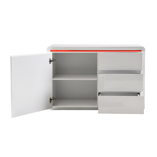 Frame Small High Gloss Sideboard In White With LED Lighting_7